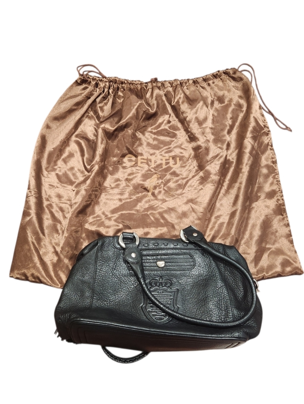Cettu Black Soft Pebbled Leather Handbag Shoulder Bag
